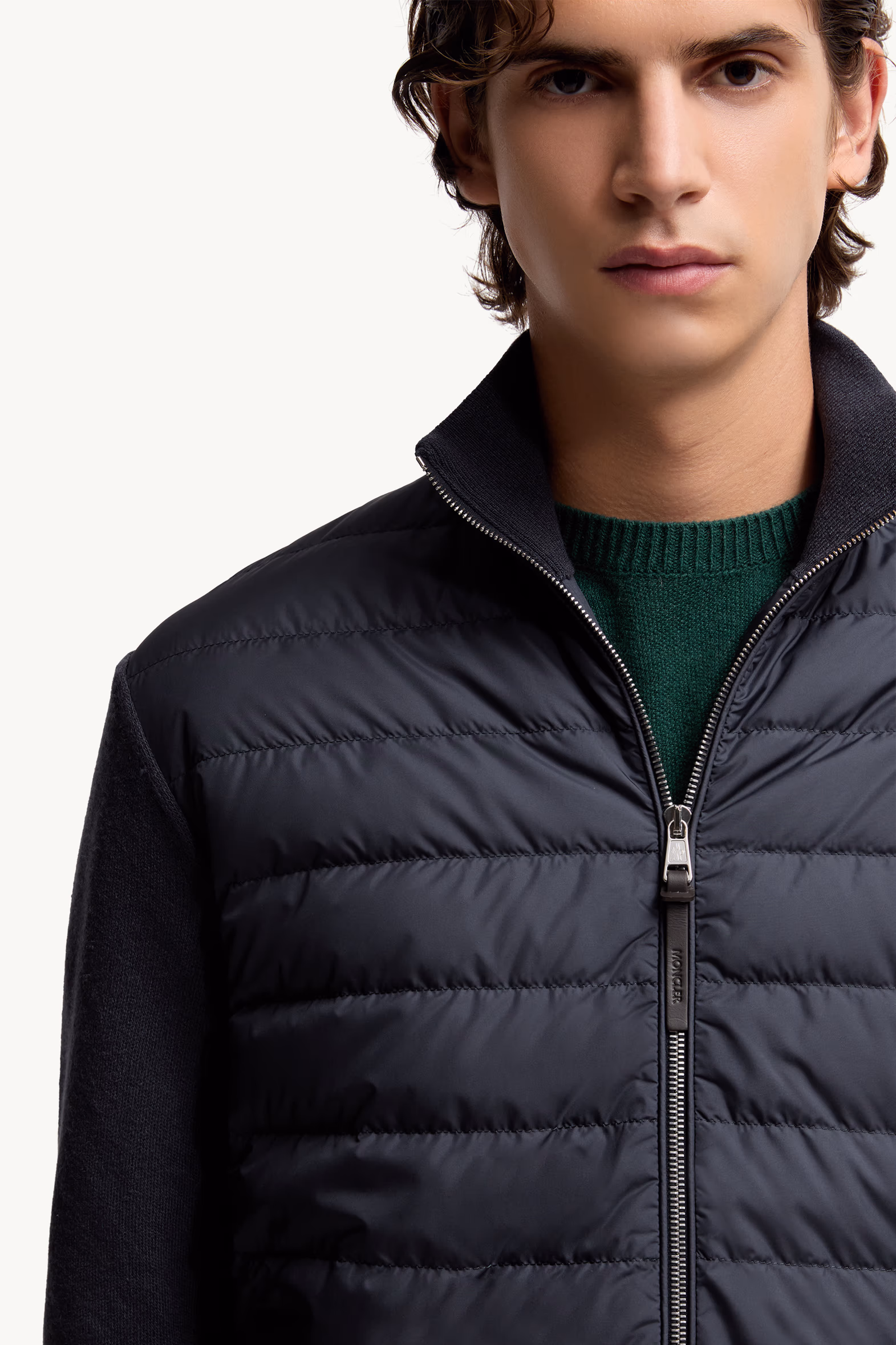 Cardigan zippé matelassé en laine et cachemire Hommes Bleu Moncler 6